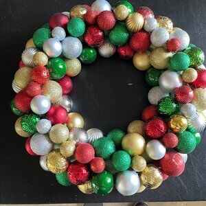 Christmas Ornament Wreath - Red, Green, Silver, and Gold - 16"